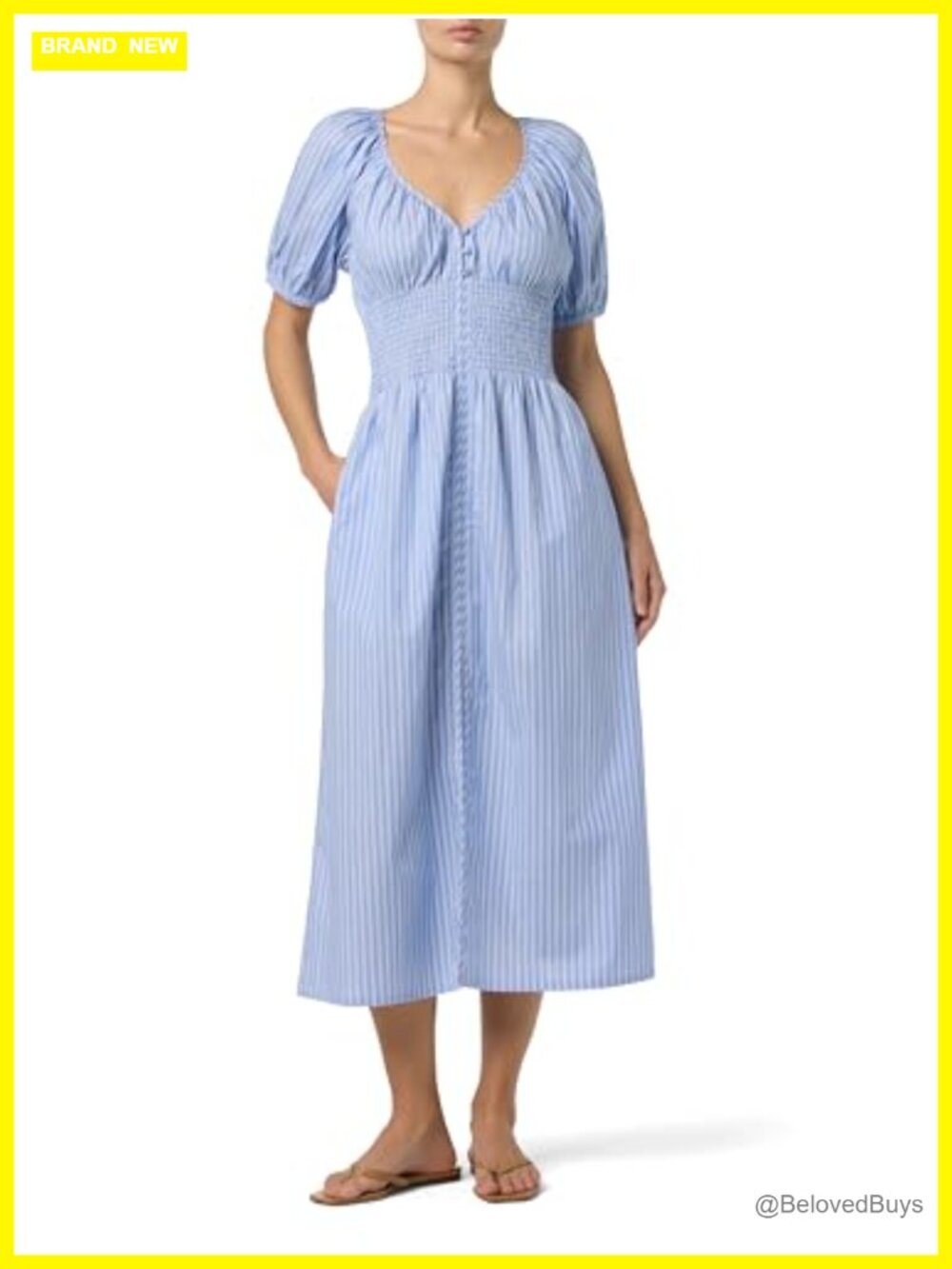 Joe's Jeans Smocked Waist Puff Sleeve Maxi Dress Cotton Poplin Casual